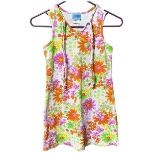 Extreme Limit 80s Does 60s Floral Tank Top Dress Girls Size 10/12 Waffle Knit